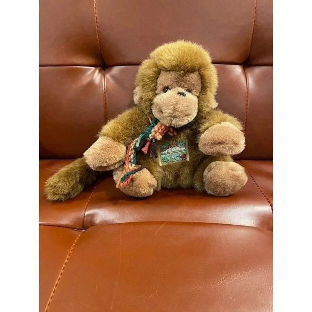 Vintage Robinson Plush Monkey Brown Shaggy Long Tail Stuffed Animal with Scarf